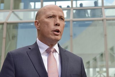 Peter Dutton speaks during a news conference in Canberra on Tuesday.