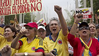 Thousands protest government handling of peace process in Colombia