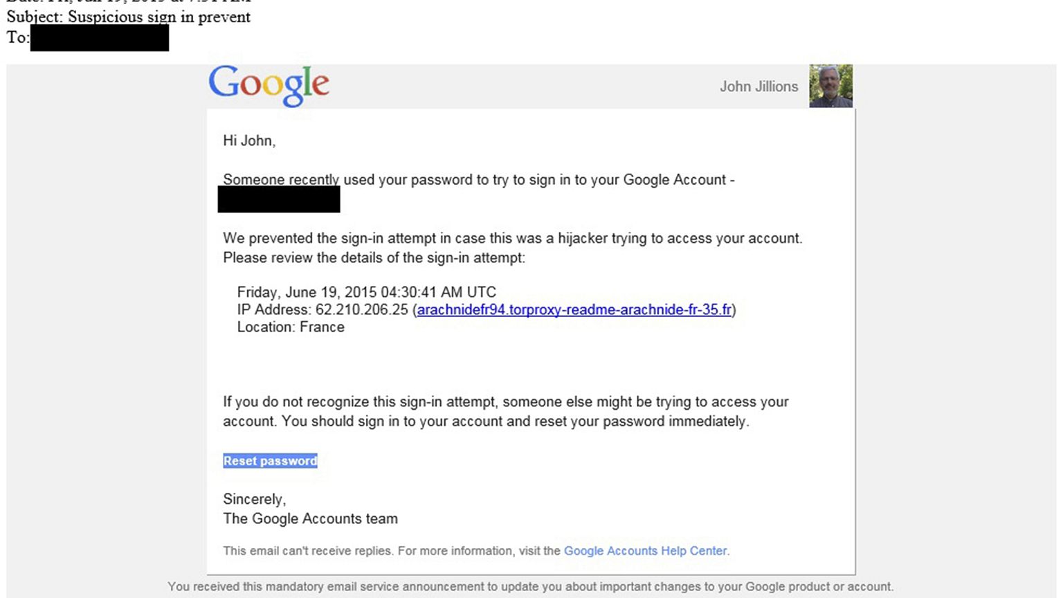 Image: Phishing Scam Email