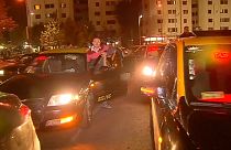 Taxistas chilenos na rua contra a Uber