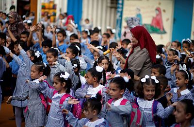 Palestinian children at an UNRWA-run school in Gaza City on Wednesday.