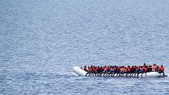 Migrants wait to be rescued in the Mediterranean Sea off the coast of Libya