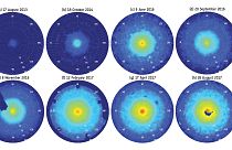 Saturn's northern pole as it appeared between the years of 2013 and 2017, a