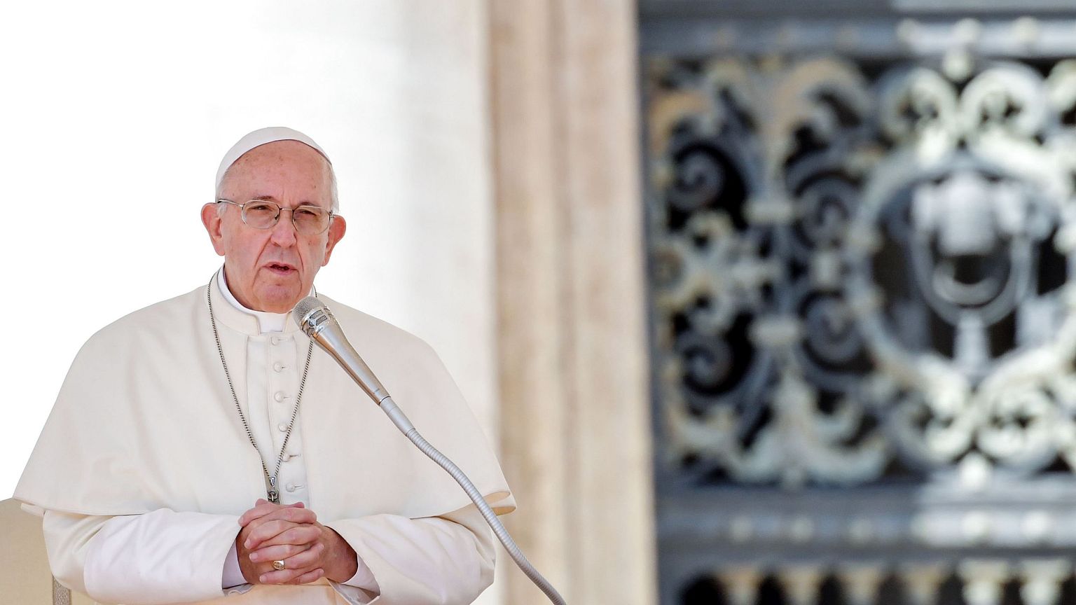 Image: Pope Francis delivers a speech during his weekly general audience at