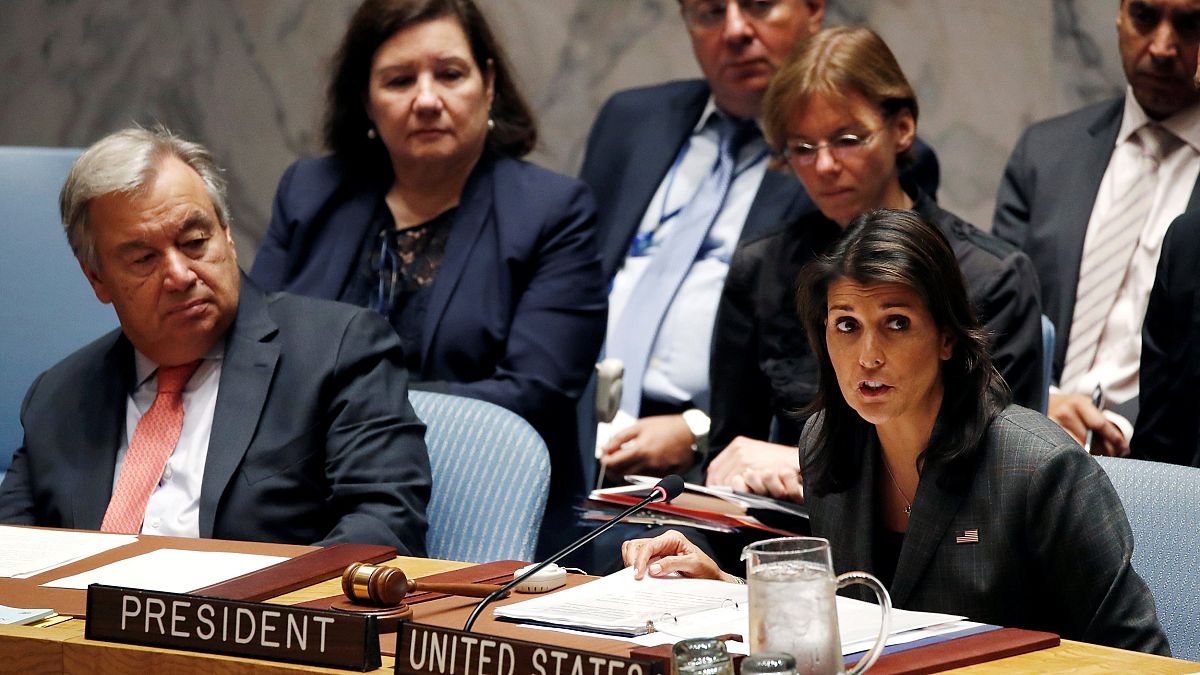 Image: U.S. Ambassador to the United Nations Nikki Haley chairs a meeting o