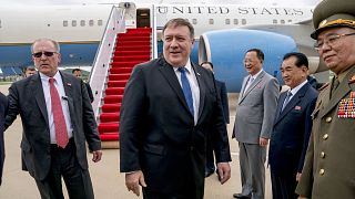 Image: Secretary of State Mike Pompeo arrives at Sunan International Airpor