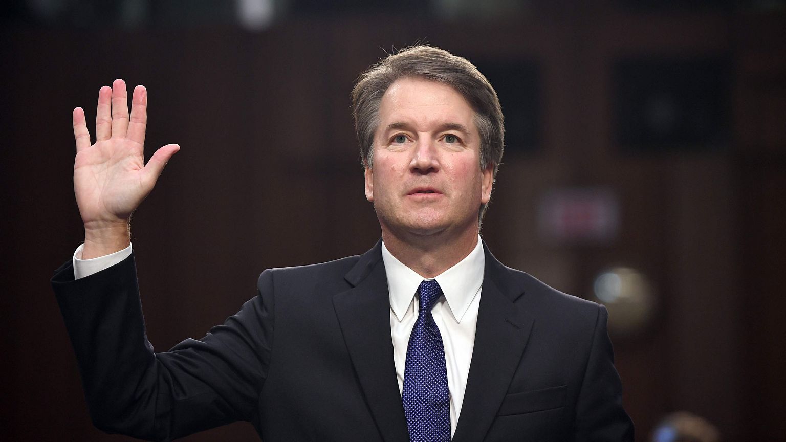 Image: Judge Brett Kavanaugh is sworn in during his US Senate Judiciary Com