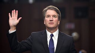 Image: Judge Brett Kavanaugh is sworn in during his US Senate Judiciary Com