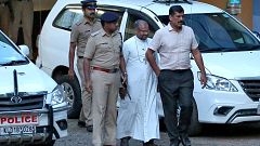 Image: Bishop Franco Mulakkal is pictured outside a crime branch office on 