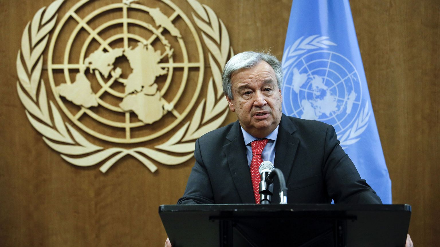 Image: United Nations Secretary-General Antonio Guterres addresses the medi