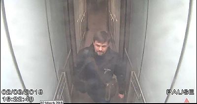 One of the suspects in the Novichok poisoning, who used the name Ruslan Boshirov, is shown on surveillance footage captured at Britain\'s Gatwick Airport on March 2.