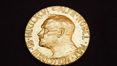 Image: The front of the Nobel medal awarded to the Nobel Peace Prize laurea