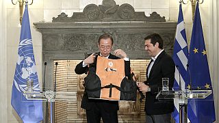 U.N. Secretary-General Ban Ki-moon meets Greek PM Alexis Tsipras in Athens