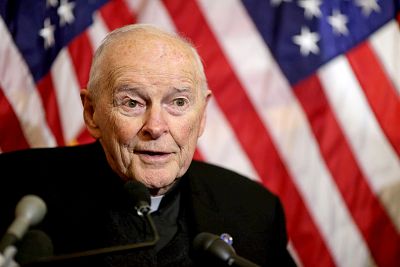 Cardinal Theodore McCarrick, archbishop emeritus of Washington, speaks during a news conference with senators and national religious leaders at the U.S. Capitol on Dec. 8, 2015 in Washington, DC.