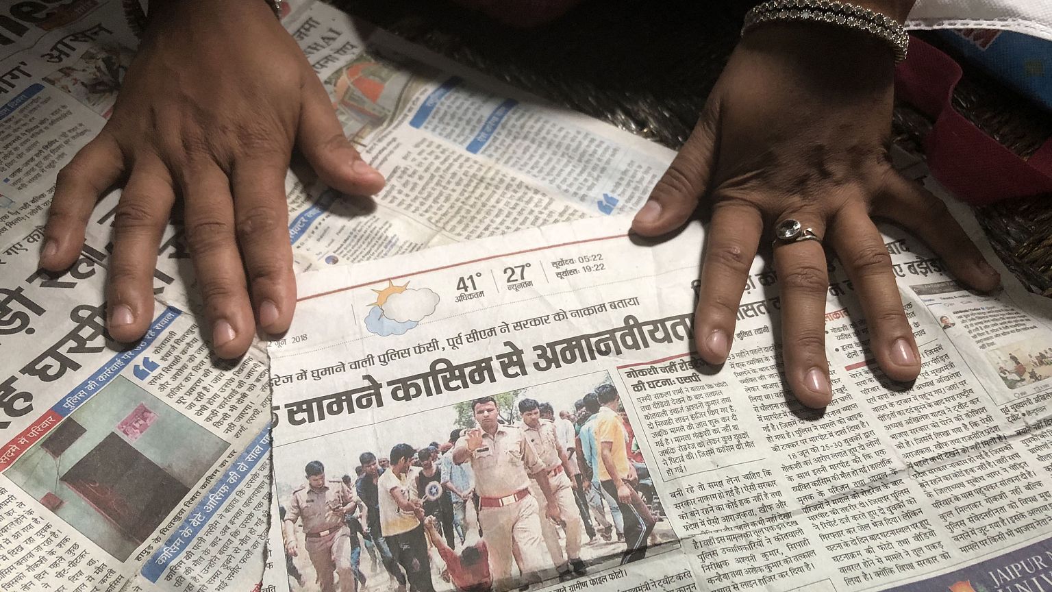 Image: A newspaper clipping featuring an image of Qasim Qureshi's lynching