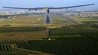 Solar Impulse ll welcomed to Seville Airport by Spanish Air Force