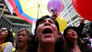 Celebratory scenes on the streets of Bogota