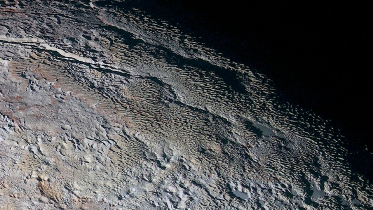 The "bladed terrain" on Pluto, seen here by NASA's New Horizons spacecraft 