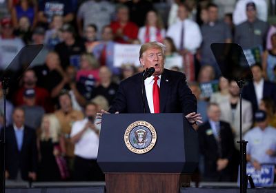 President Donald Trump holds a campaign rally in Erie, Pennsylvania on October 10, 2018.