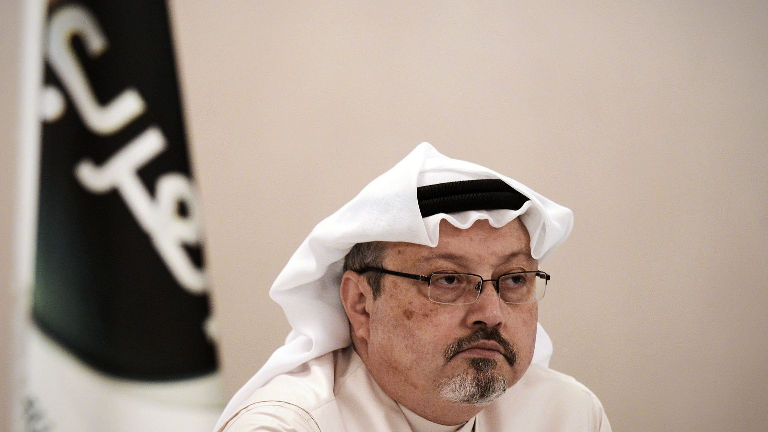 Image: General manager of Alarab TV, Jamal Khashoggi, looks on during a pre