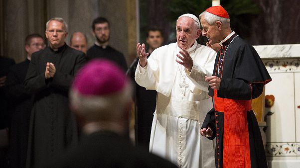 Image: Pope Francis speaks with Cardinal Donald Wuerl during a midday praye Image: Pope Francis speaks with Cardinal Donald Wuerl during a midday praye
