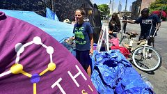 Homeless since August 2016, Tina Marie Van Tasil holds a can of beer while 
