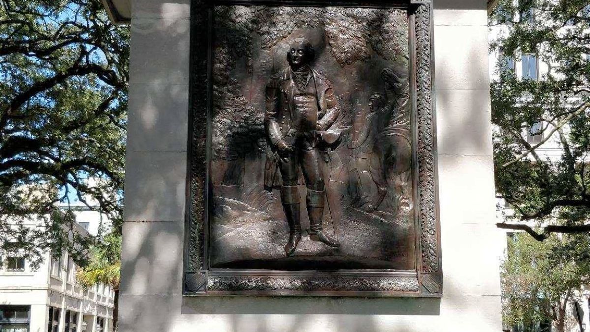 The statue of American war hero Nathanael Greene in Johnson Square in Savan