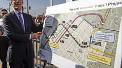 Image: Mayor Eric Garcetti looks at the proposed "Regional Connector Transi