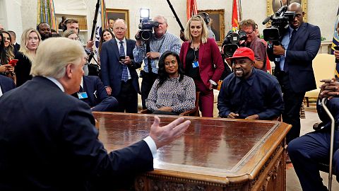 Image: President Trump speaks during a meeting with rapper Kanye West and o