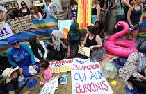 Protests again the ban of the burkini on some parts of France