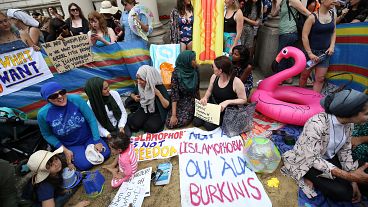 Protests again the ban of the burkini on some parts of France