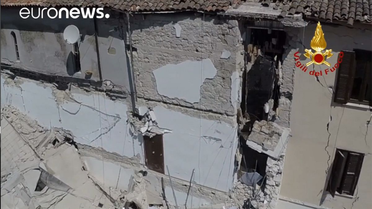 Drone video of Italian town damaged by earthquake