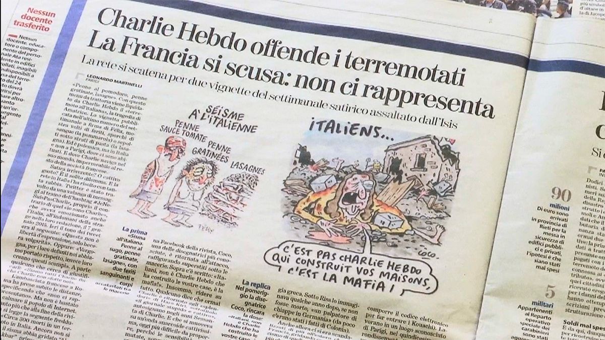 Ιταλία: Οργή για το εξώφυλλο του Charlie Hebdo που δείχνει τους νεκρούς από το σεισμό να έχουν καταπλακωθεί απο λαζάνια
