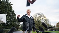 Image: Trump speaks before departing White House to view wildfire damage in