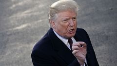President Donald Trump speaks to the media prior while departing the White 