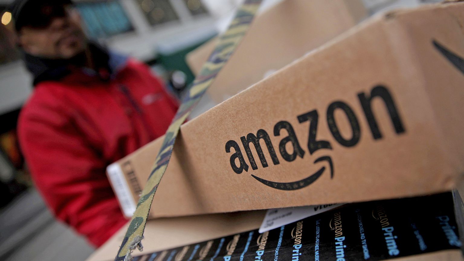 Image: FILE PHOTO: Amazon boxes are seen stacked for delivery in Manhattan