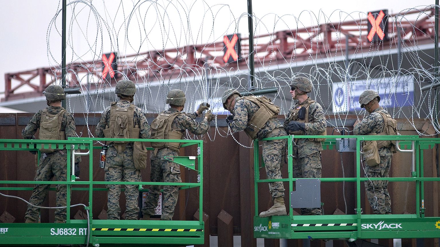 Image: United States military fortify border wall