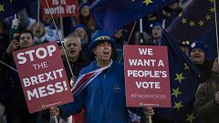 Image: Brexit protesters continue to demonstrate outside the Houses of Parl