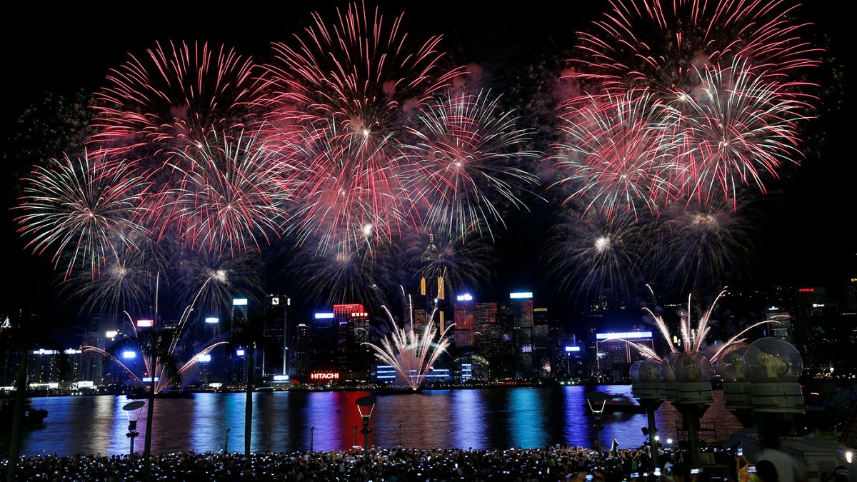 Feuerwerk in Hongkong am chinesischen Nationalfeiertag