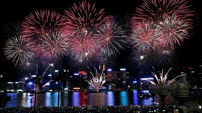 Feuerwerk in Hongkong am chinesischen Nationalfeiertag