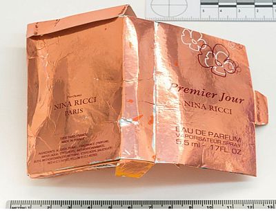A counterfeit perfume box that investigators say carried a bottle containing Novichok.