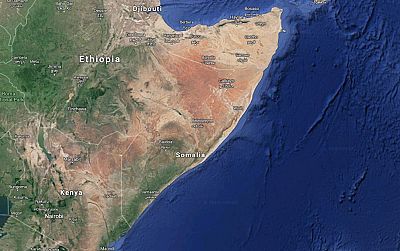 Map shows location of Somalia.