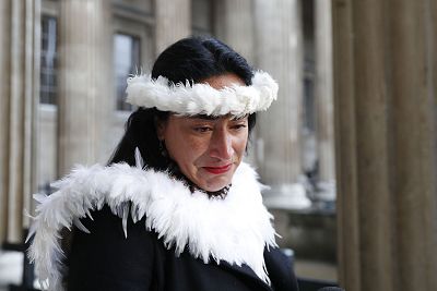 Tarita Alarcon Rapu gives a press conference outside the British Museum on Tuesday.