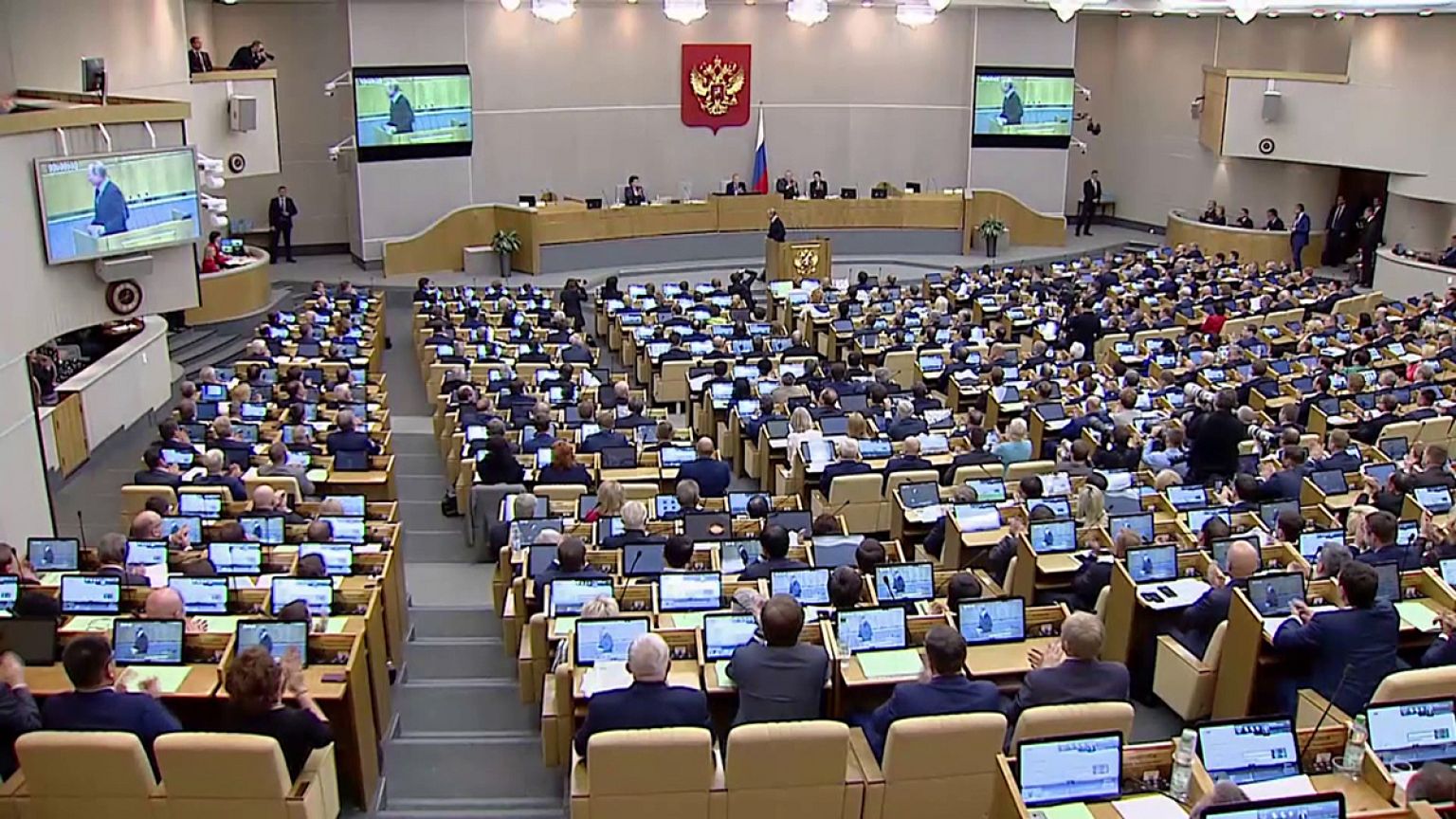 Putin delivers a speech on power, investment and defence in the Duma