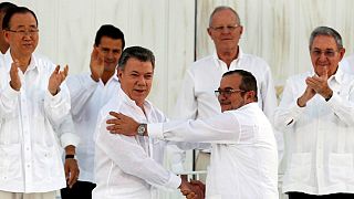 Colombians welcome Nobel Peace Prize for President Santos