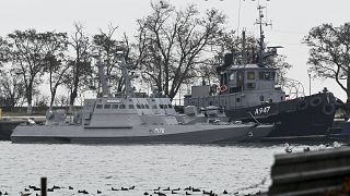 Image: The three Ukrainian ships docked in Kerch, Crimea, on Monday.