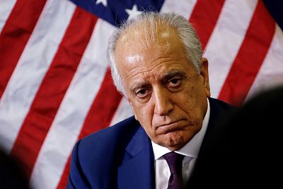 U.S. special envoy for peace in Afghanistan, Zalmay Khalilzad, talks with local reporters at the U.S. embassy in Kabul on Nov. 18, 2018.