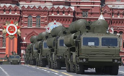 Russian S-400 Triumph medium-range and long-range surface-to-air missile systems are shown off during a parade in Moscow.