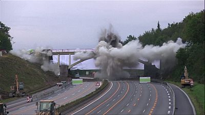 German bridge blown up for highway construction