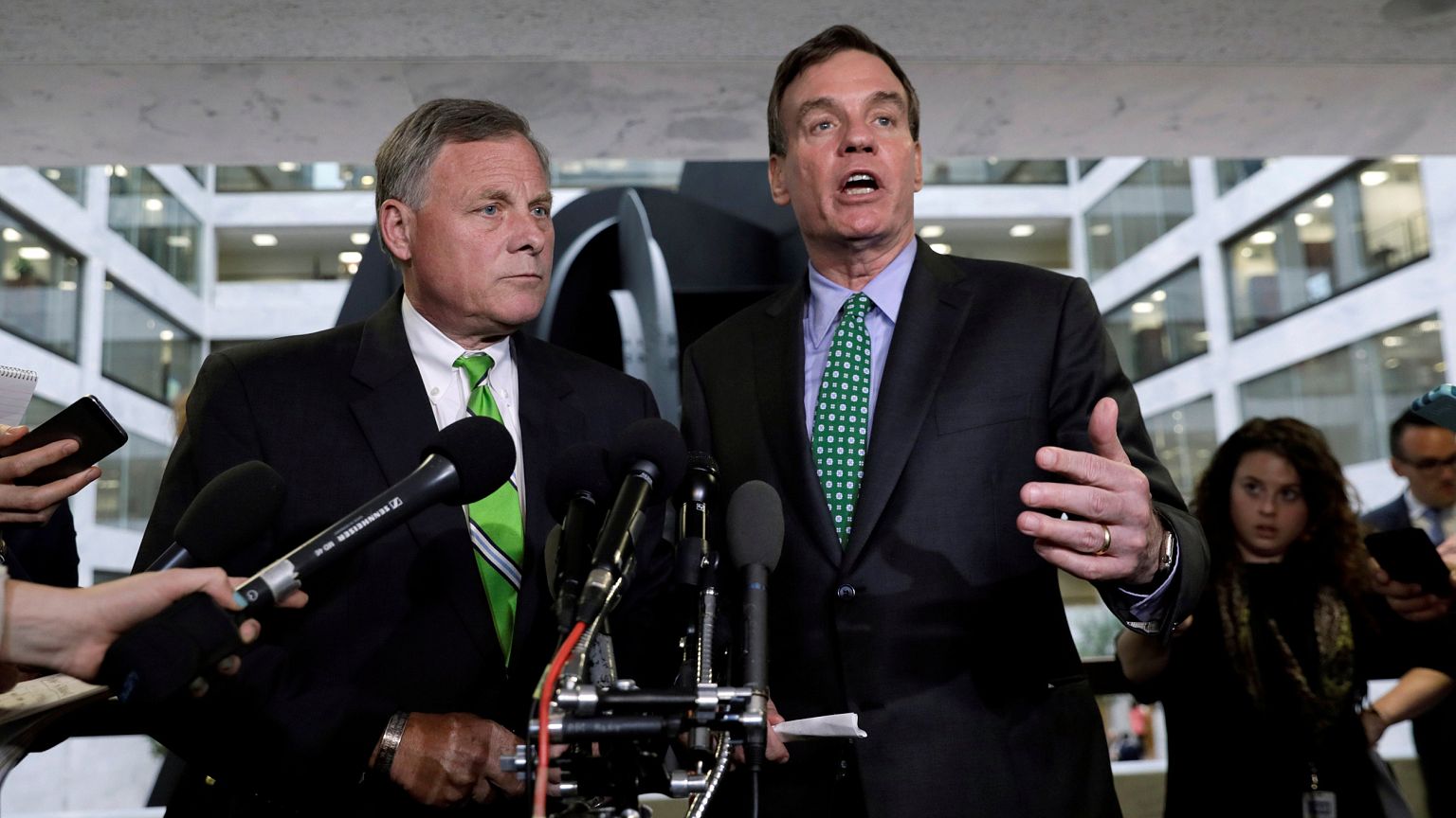 Image: Richard Burr and Mark Warner speak about Michael Flynn on Capitol Hi